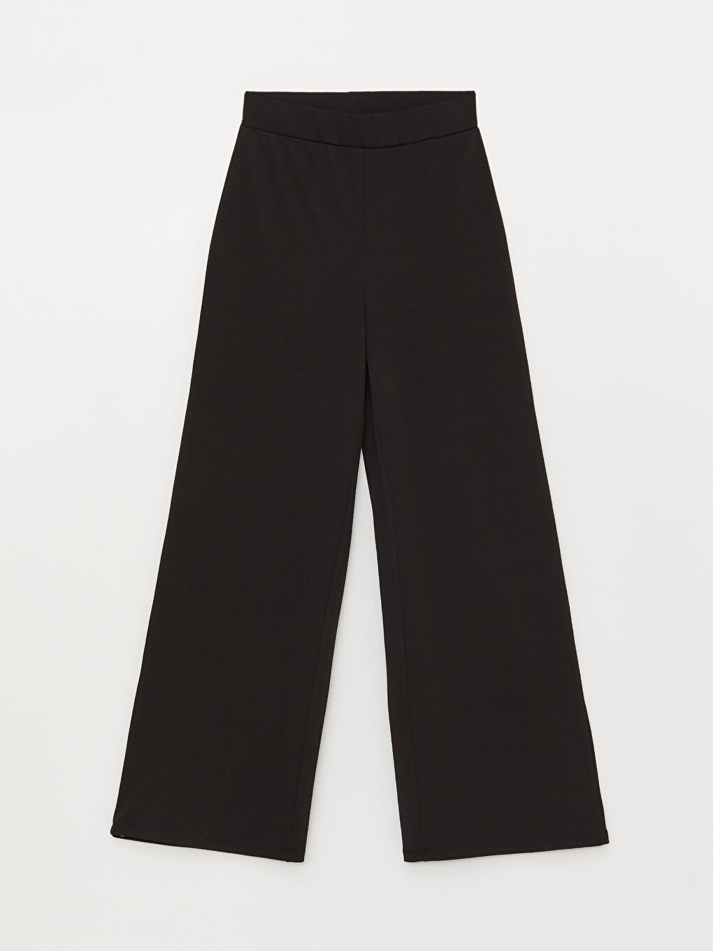 Siyah Beli Lastikli Düz Geniş Paça Kadın Pantolon-5