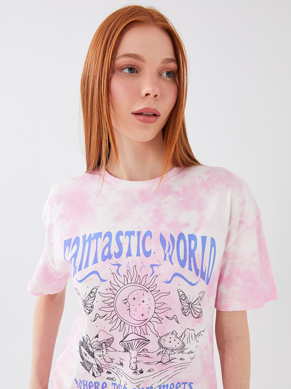 T-shirt à manches courtes imprimé à col rond pour femmes-1