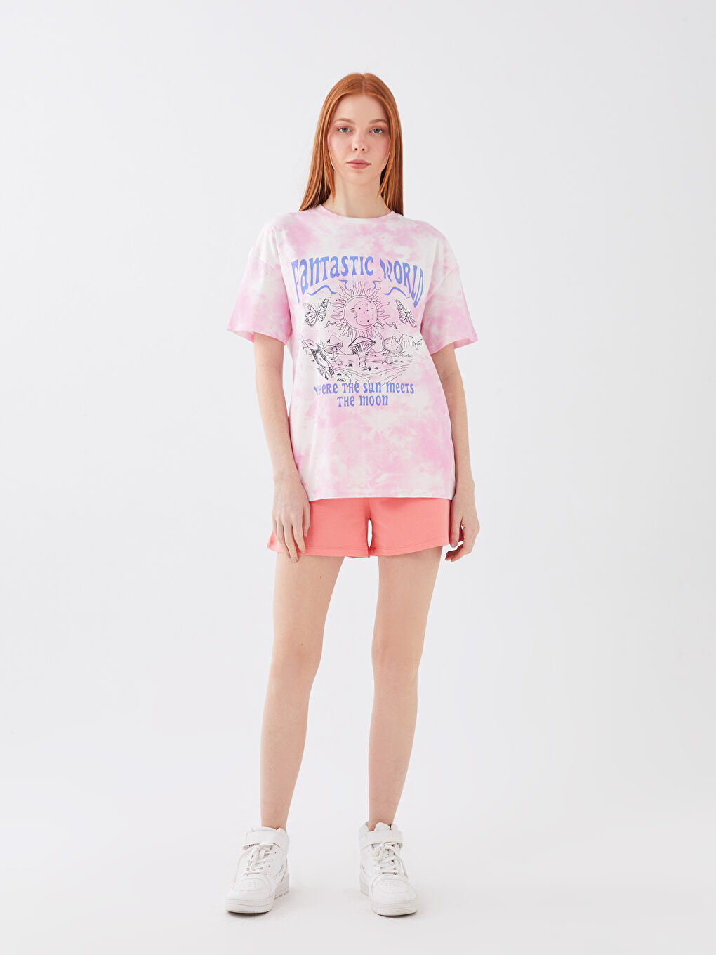 T-shirt à manches courtes imprimé à col rond pour femmes-2