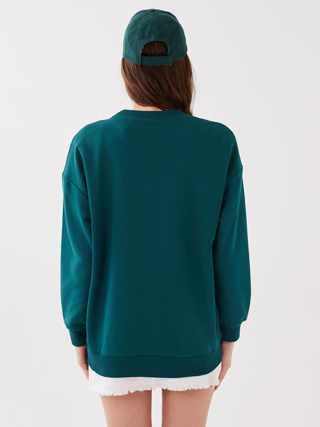 Yeşil Kadın Bisiklet Yaka Baskılı Oversize Sweatshirt-4