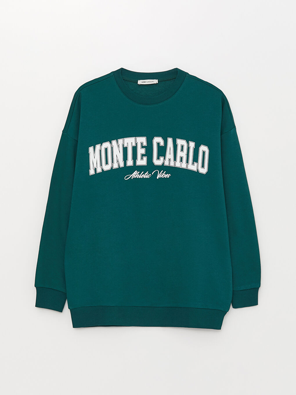 Yeşil Kadın Bisiklet Yaka Baskılı Oversize Sweatshirt-5