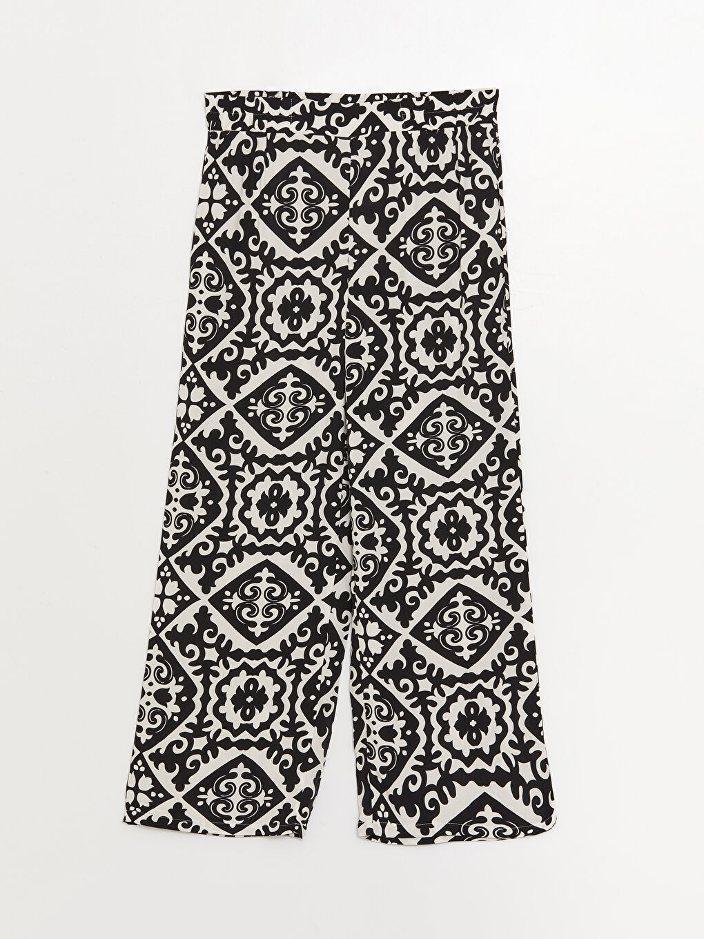 Siyah Kadın Beli Lastikli Desenli Palazzo Pantolon-5
