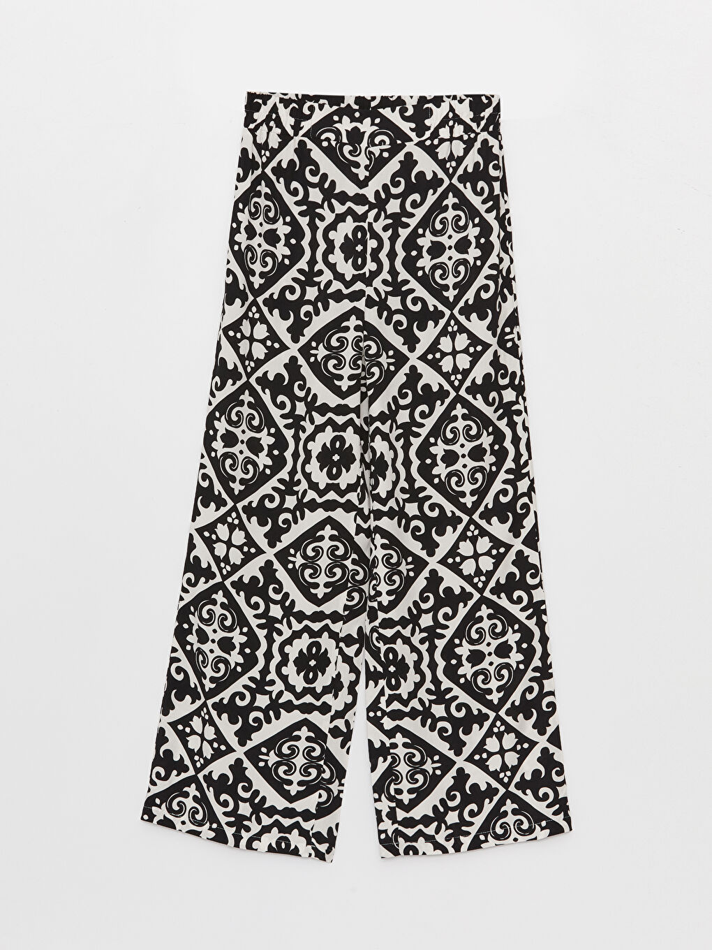 Siyah Kadın Beli Lastikli Desenli Palazzo Pantolon-6
