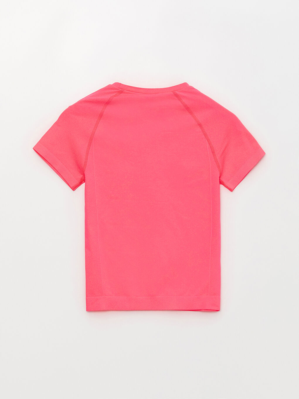 Pembe Bisiklet Yaka Düz Kısa Kollu Seamless Kadın Spor Tişört-7