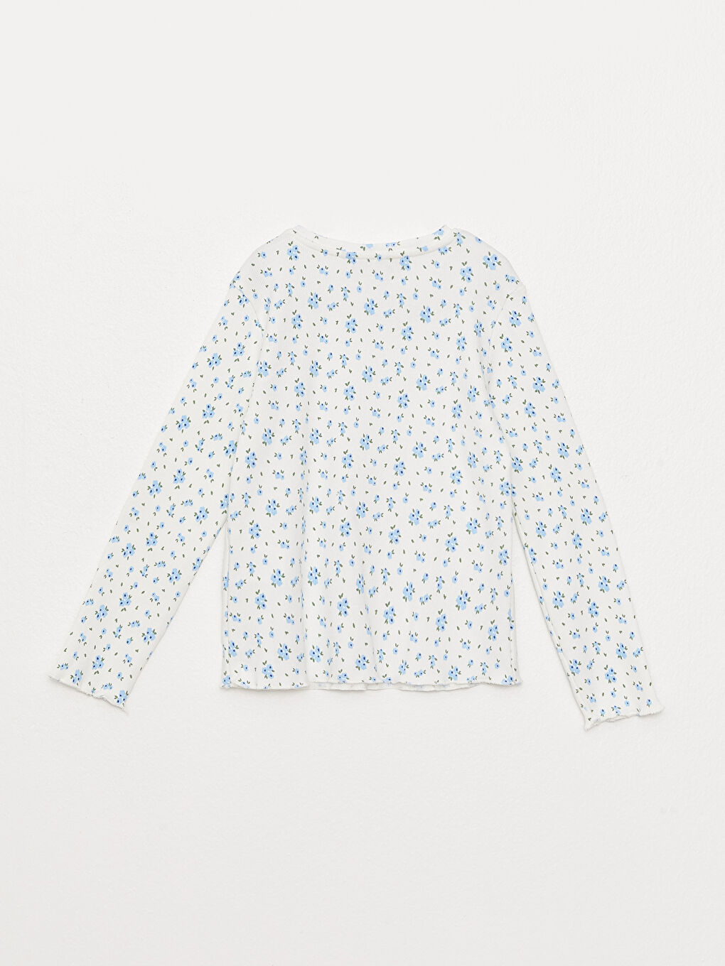 Қыздарға арналған ұзын жеңді принтті дөңгелек жағалы футболка-1