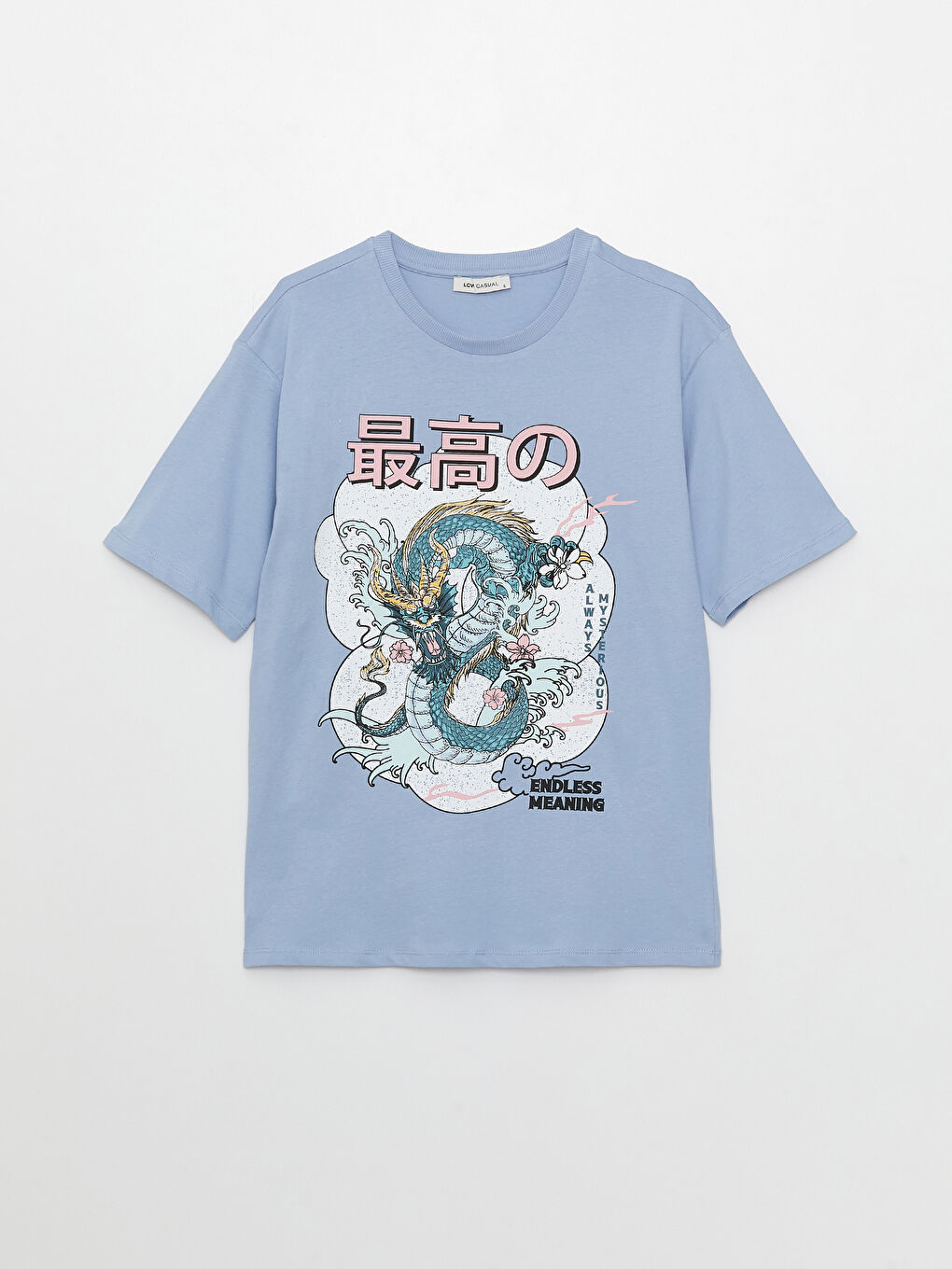 Mavi Bisiklet Yaka Baskılı Kısa Kollu Kadın Tişört-5