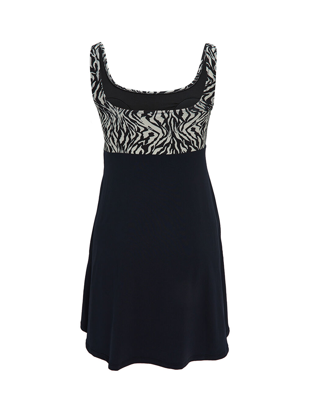 Bej U Yaka Dikişli Pedli Desenli Kadın Etekli Mayo-1