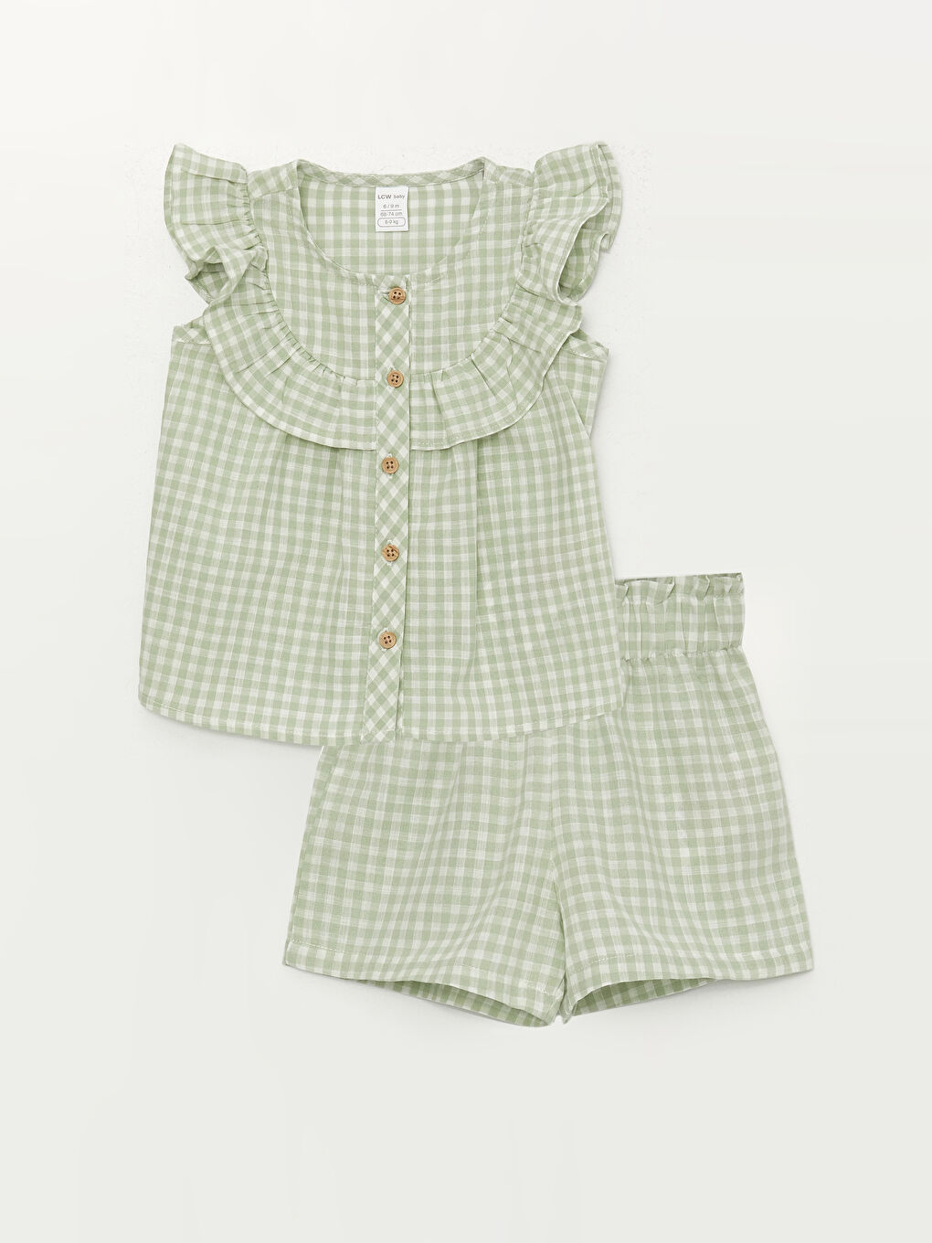 сәби қыздарға арналған дөңгелек жағалы қысқа жеңді блузка мен шорты 2 данадан тұратын жинақ