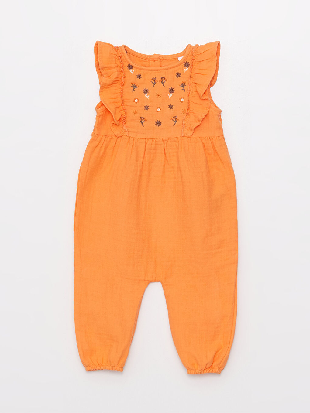 Turuncu Bisiklet Yaka Nakış Detaylı Kız Bebek Tulum