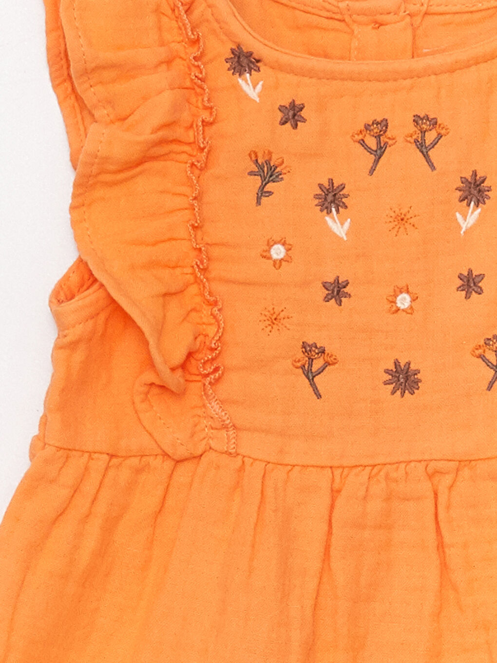 Turuncu Bisiklet Yaka Nakış Detaylı Kız Bebek Tulum-2