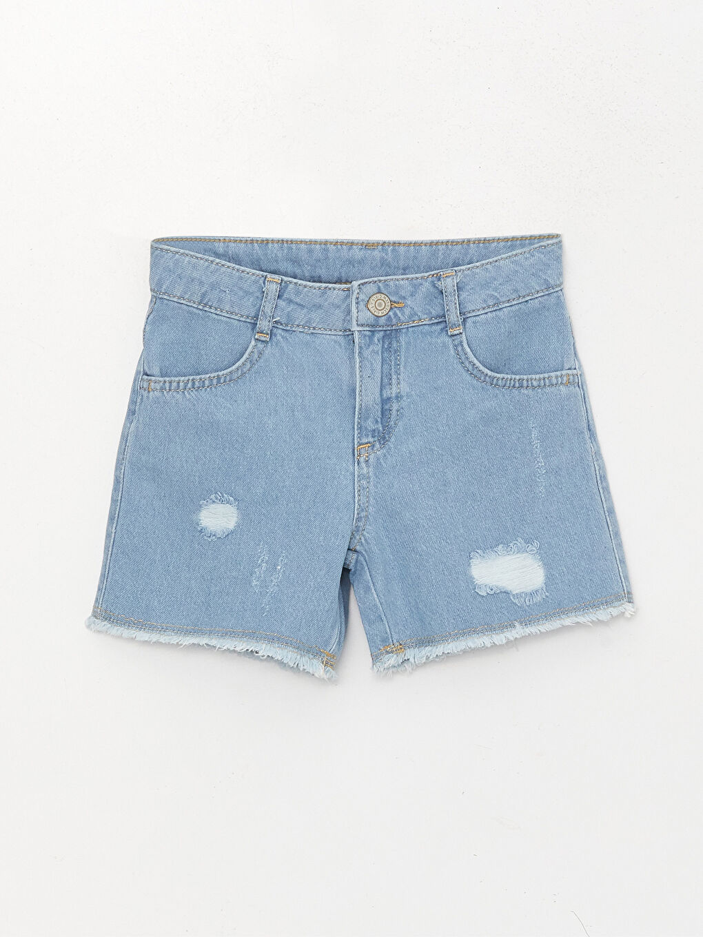 İndigo Yırtık Detaylı Kız Çocuk Jean Şort-2