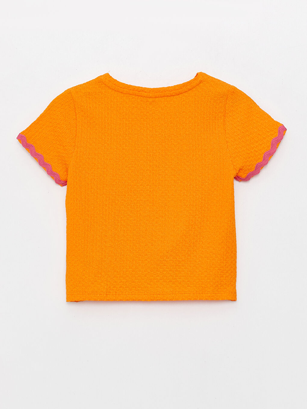 Turuncu Bisiklet Yaka Kısa Kollu Kız Çocuk Tişört-1