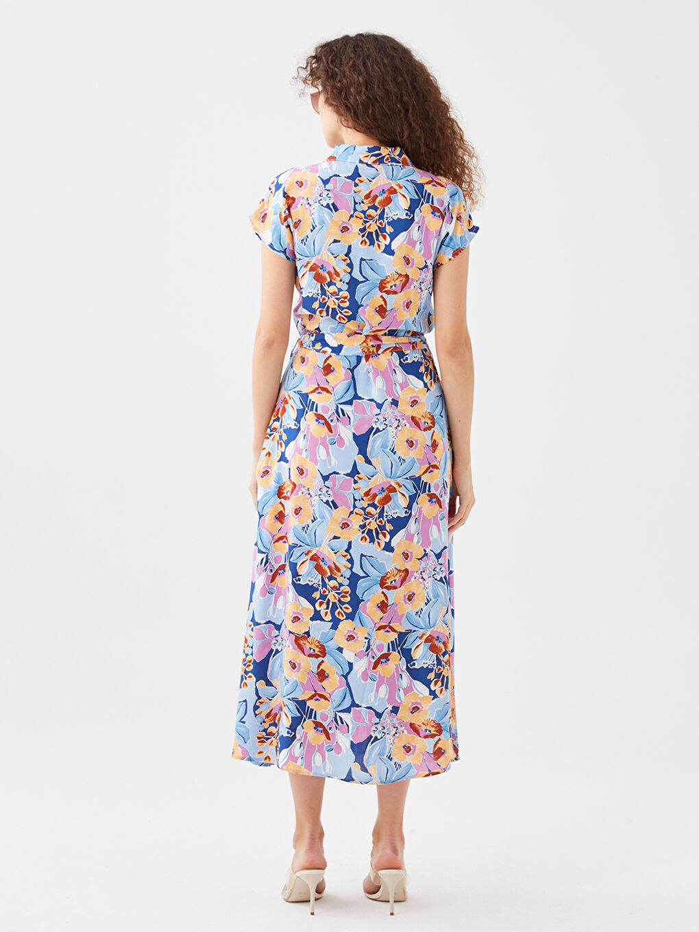 قميص فستان نساء كم قصير منقوش-4