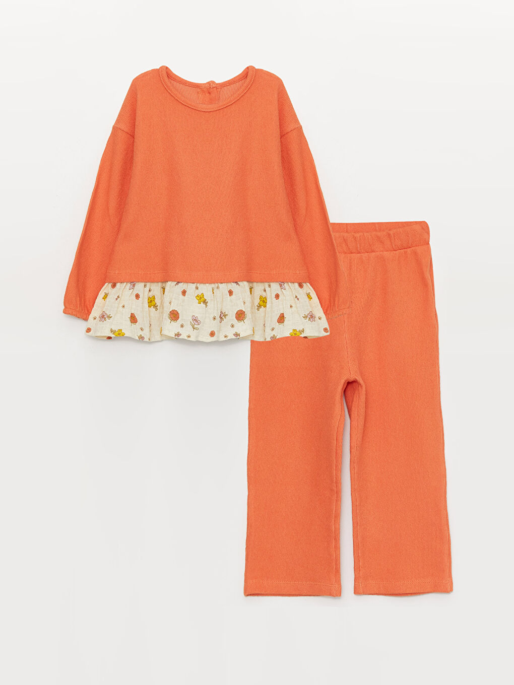 Set Bluza cu Mânecă Lungă și Pantaloni pentru Bebeluși Fete cu Guler Rotund, Pachet de 2 Bucăți