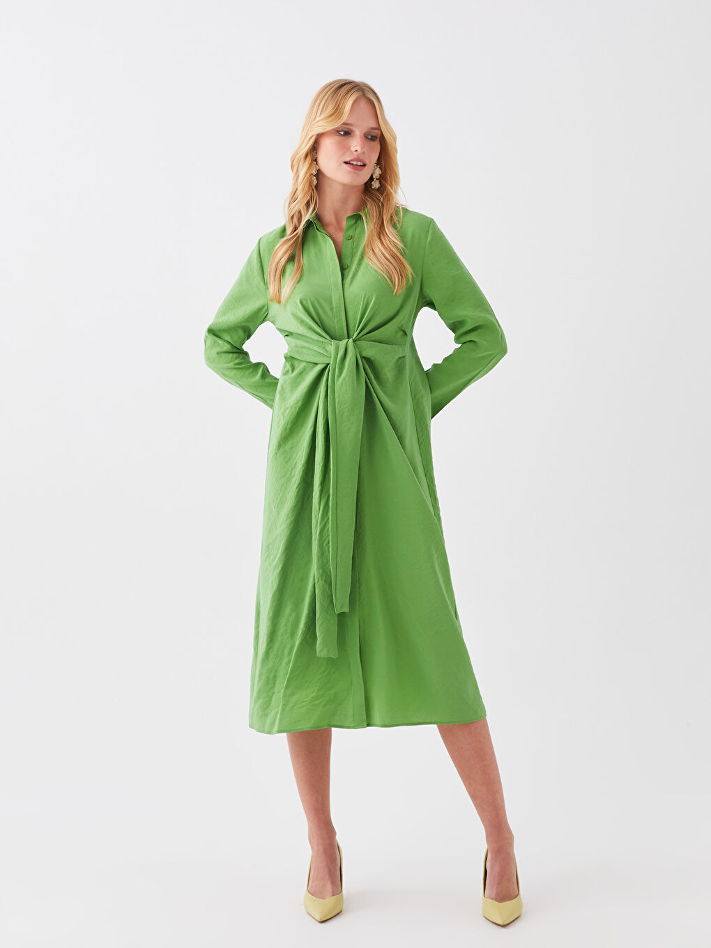Plain Long Sleeve Women Shirt Dress -S3BS34Z8-QZL