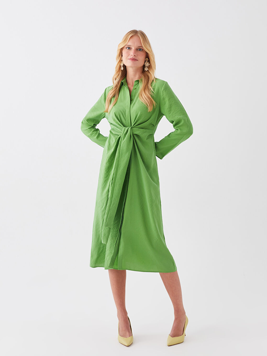 Plain Long Sleeve Women Shirt Dress -S3BS34Z8-QZL