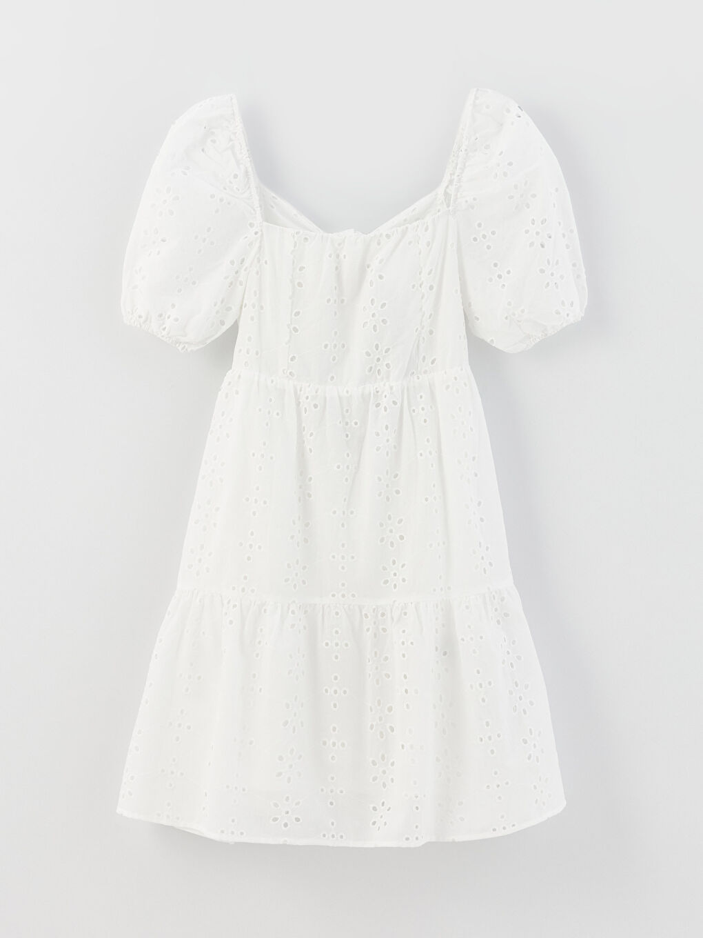 Square Collar Self Patterned Short Sleeve Embroidered Women's Dress -S3BS39Z8-KE8