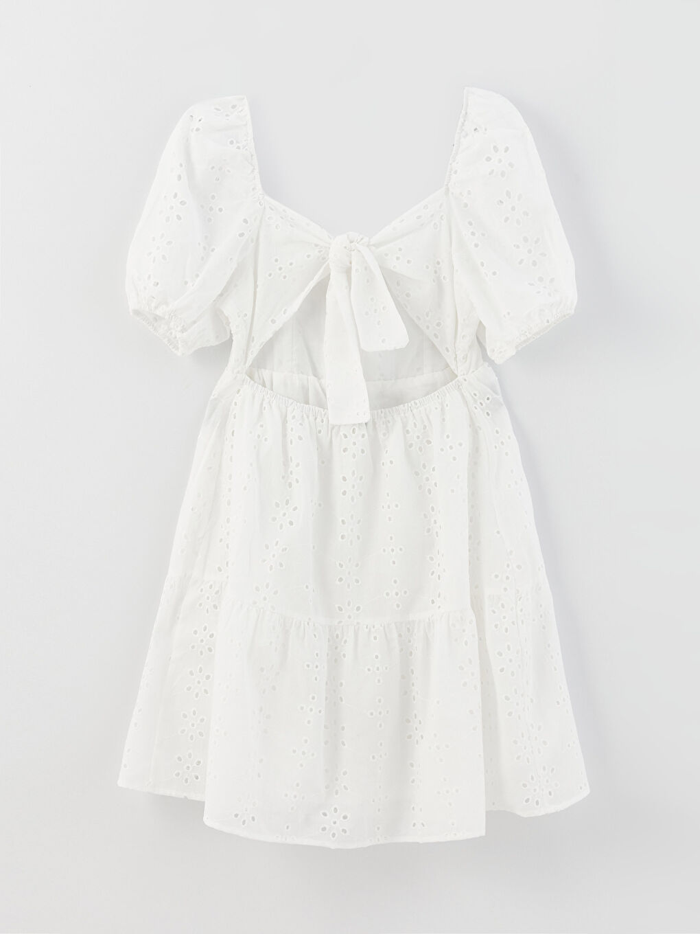 Square Collar Self Patterned Short Sleeve Embroidered Women's Dress -S3BS39Z8-KE8