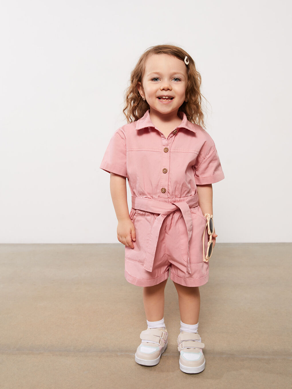 Shirt Collar Short Sleeve Basic Baby Girl Salopet-2
