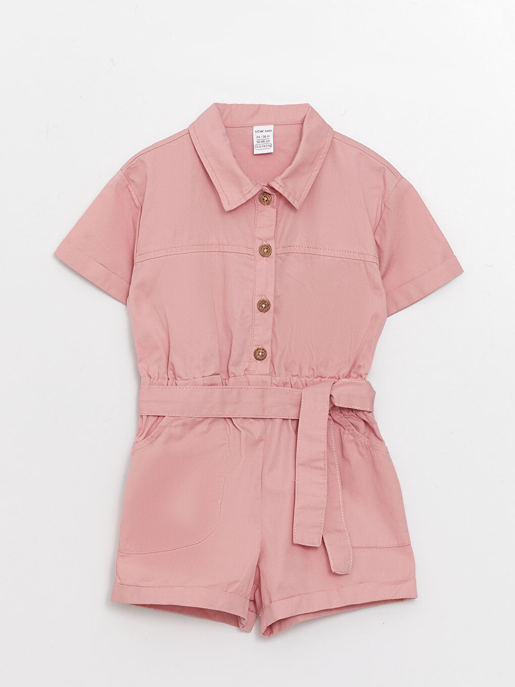 Shirt Collar Short Sleeve Basic Baby Girl Salopet-4