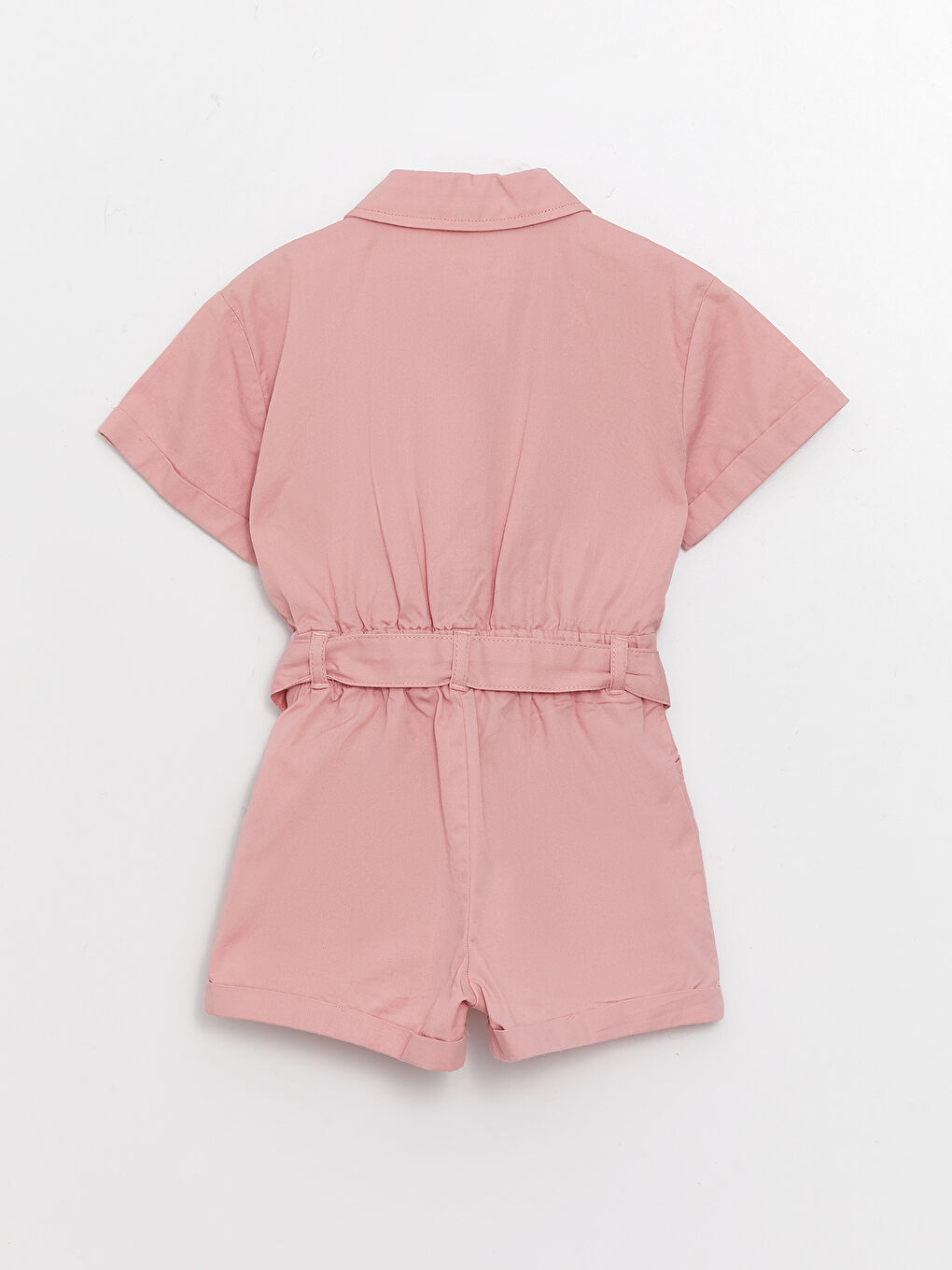 Shirt Collar Short Sleeve Basic Baby Girl Salopet-5