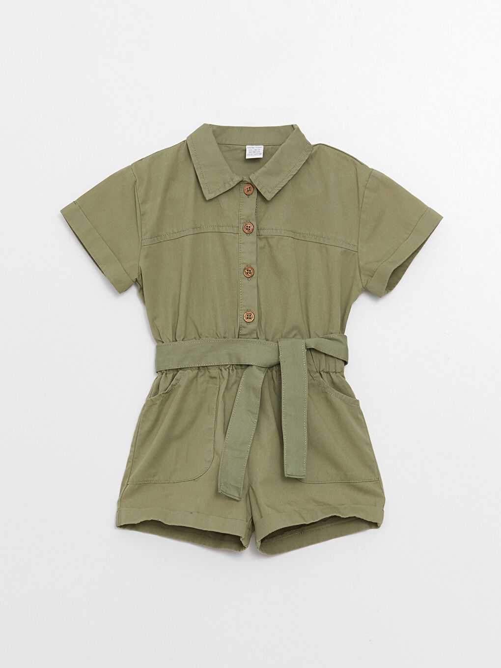 Жағалы мойын қысқа жең өрнексіз қыз бала комбинезон-2