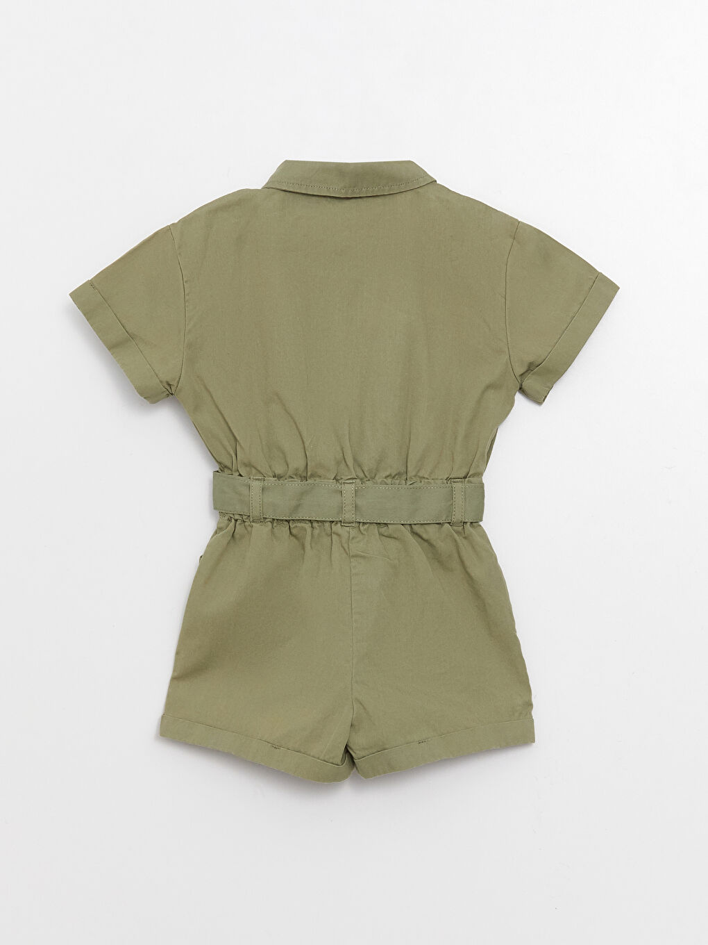 Жағалы мойын қысқа жең өрнексіз қыз бала комбинезон-3