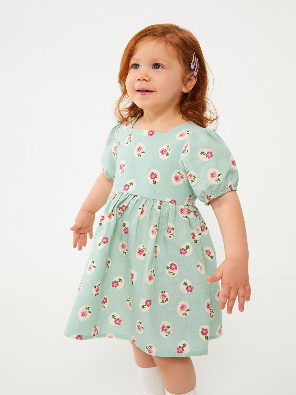 Square Neck Short Sleeve Printed Baby Girl Dress -S3BS46Z1-LRR