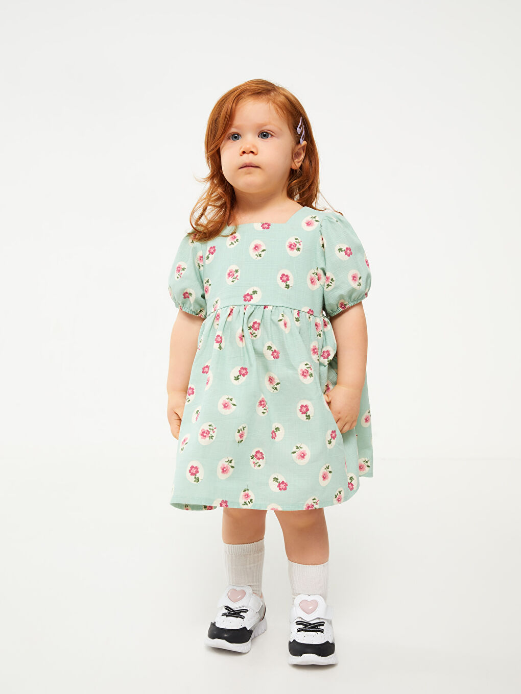 Square Neck Short Sleeve Printed Baby Girl Dress -S3BS46Z1-LRR