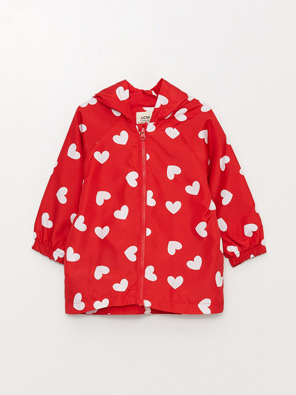 Kırmızı Kapüşonlu Uzun Kollu Baskılı Kız Bebek Mont-3