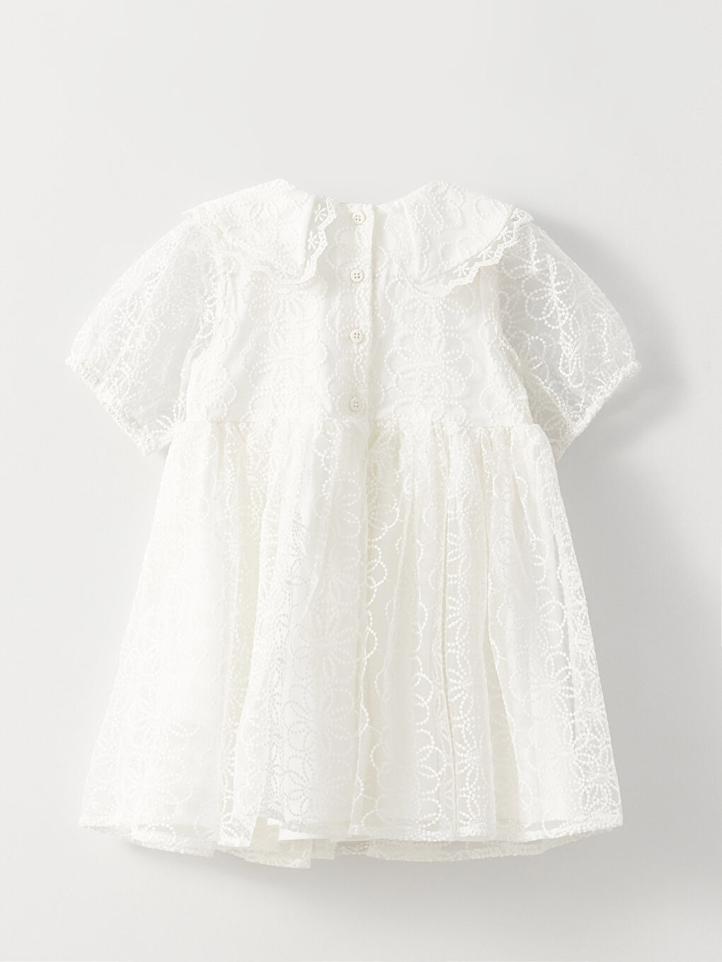 Rochie Bebeluși Fete cu Guler și Mânecă Scurtă din Dantelă-1