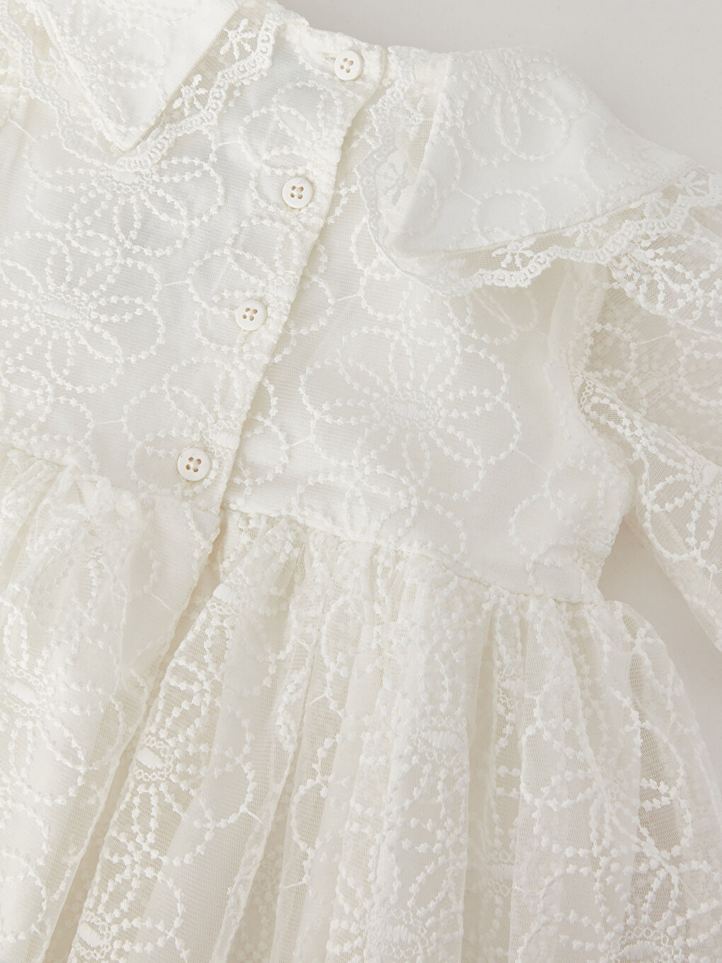 Rochie Bebeluși Fete cu Guler și Mânecă Scurtă din Dantelă-3