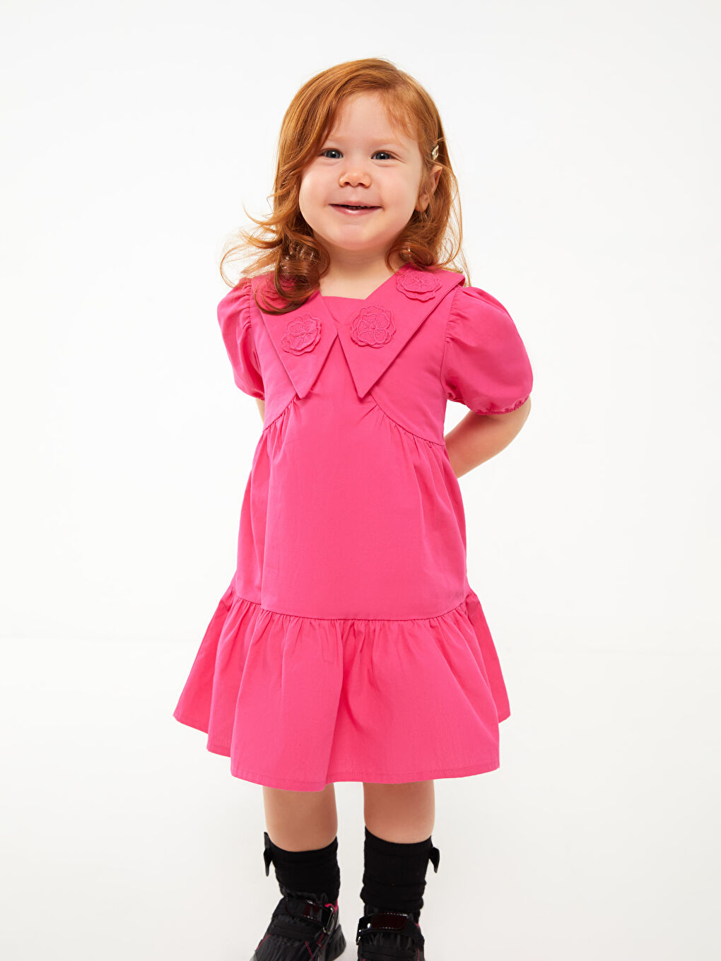Shirt Collar Short Sleeve Embroidery Detailed Baby Girl Dress -S3BS57Z1-GZ6