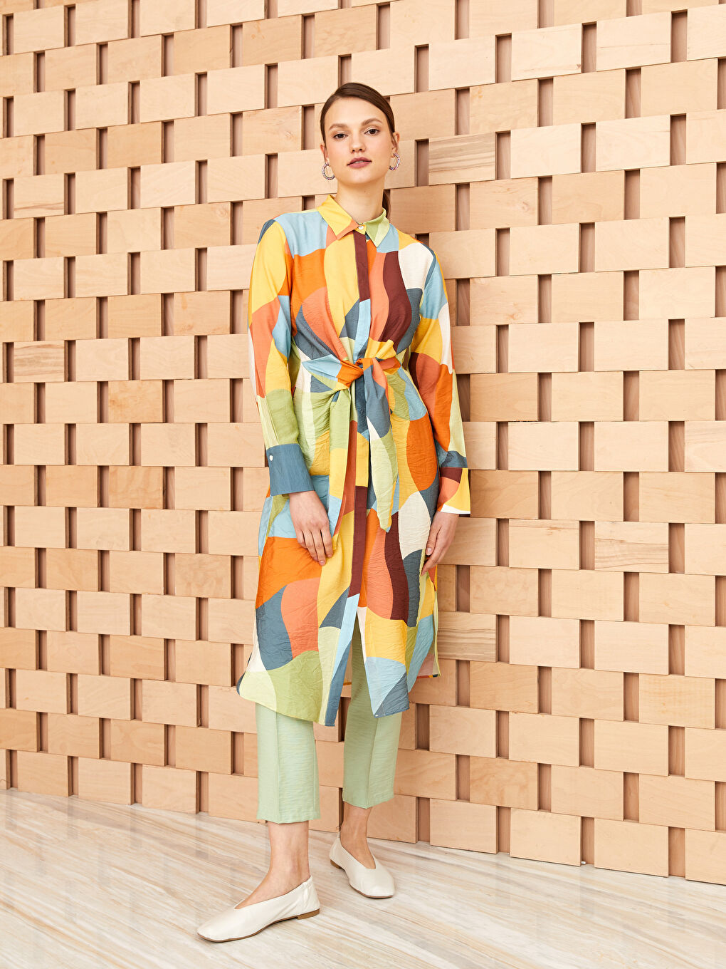 Haki Desenli Kadın Gömlek Tunik