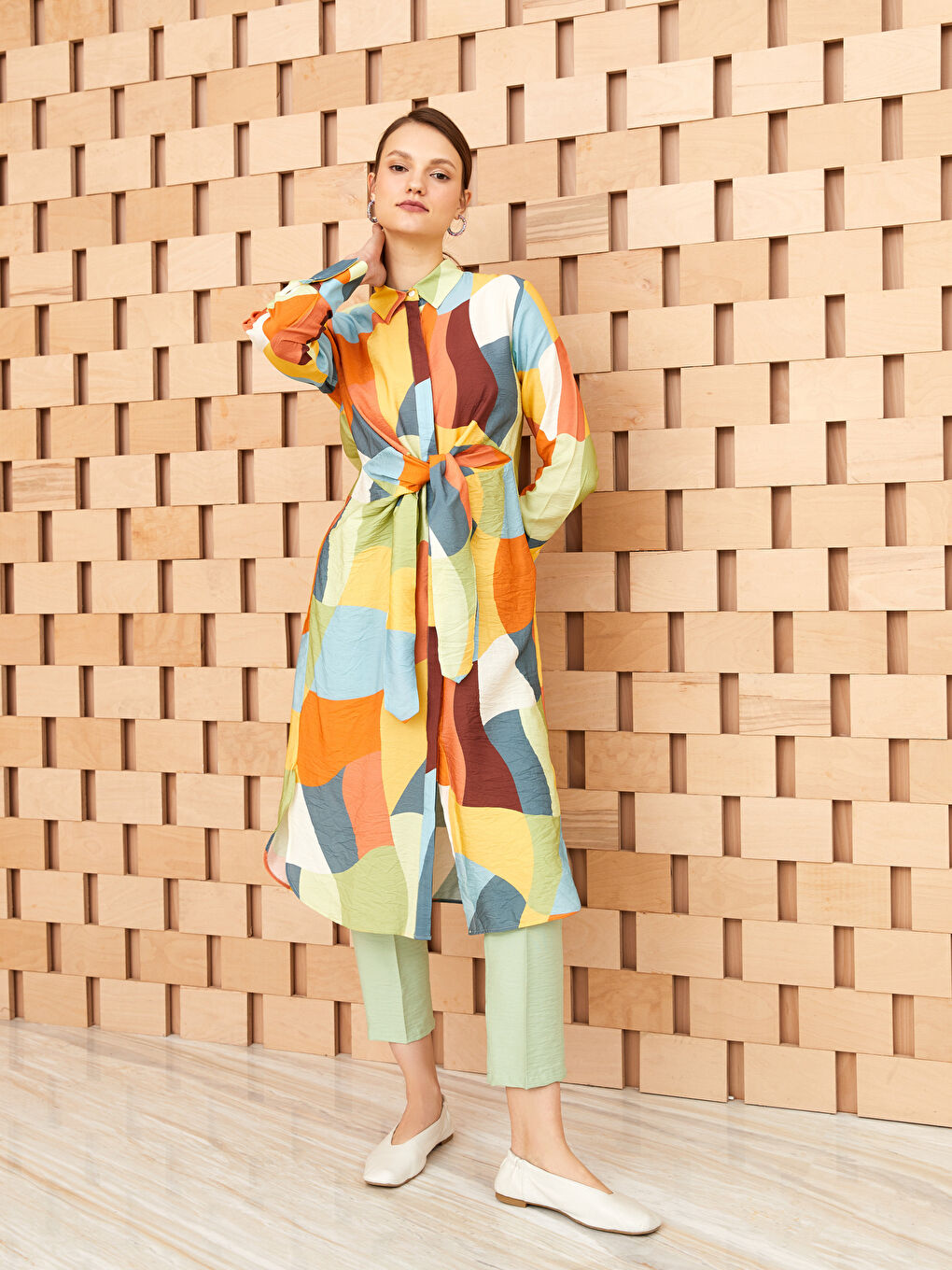 Haki Desenli Kadın Gömlek Tunik-1