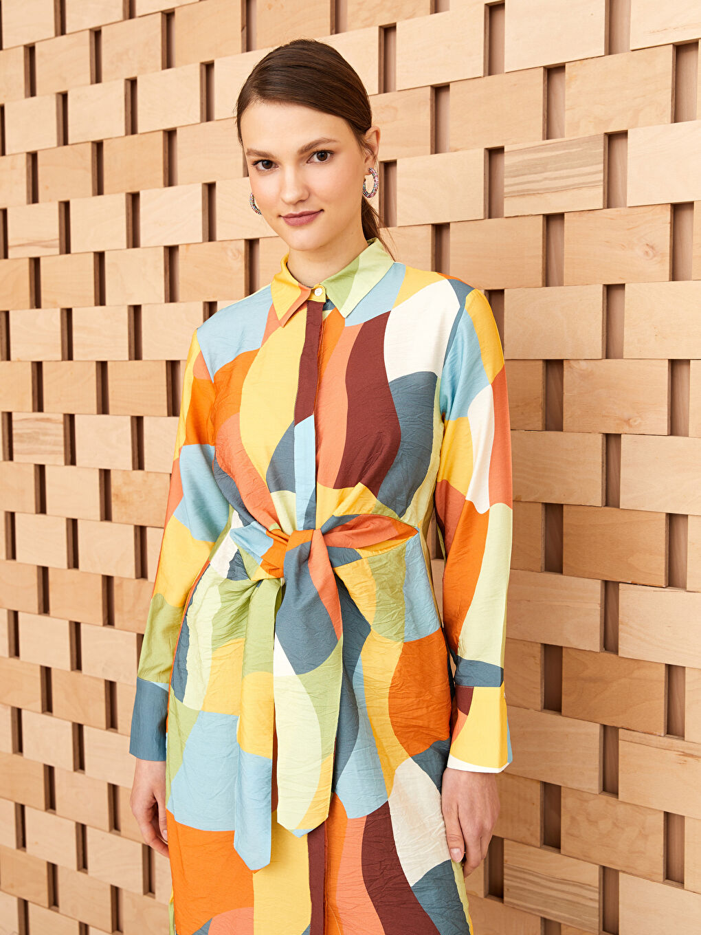 Haki Desenli Kadın Gömlek Tunik-2