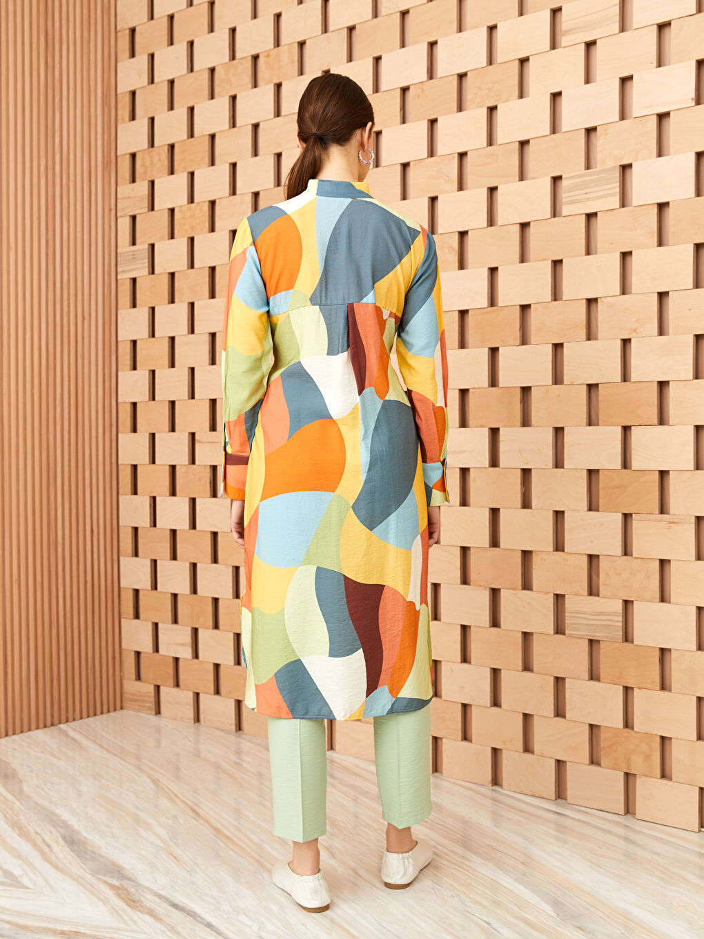 Haki Desenli Kadın Gömlek Tunik-4