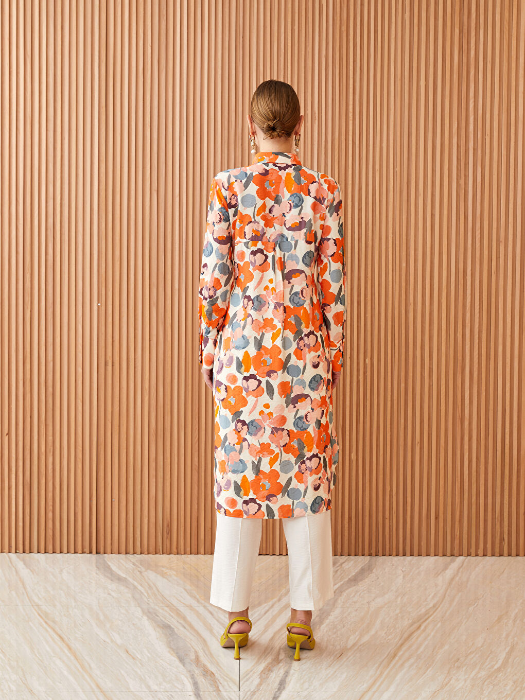 Turuncu Desenli Kadın Gömlek Tunik-3