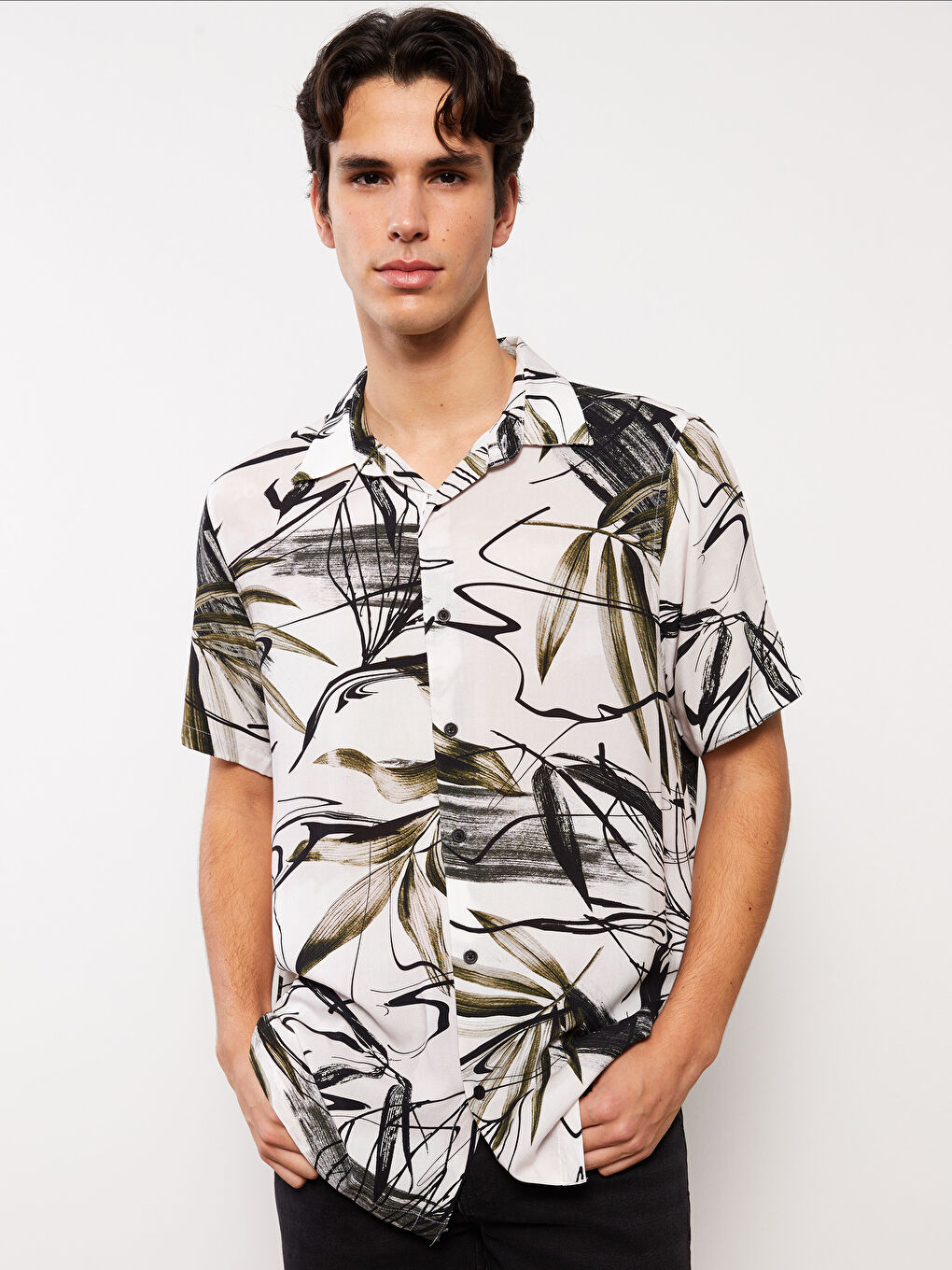 XSIDE Regular Fit Short Sleeve Patterned Viscose Men's Shirt -S3BS71Z8-LS6