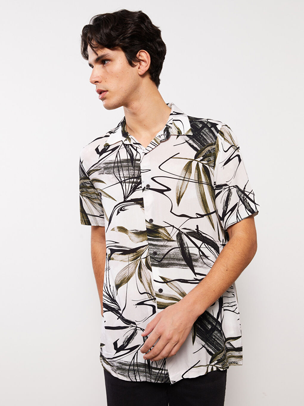 XSIDE Regular Fit Short Sleeve Patterned Viscose Men's Shirt -S3BS71Z8-LS6