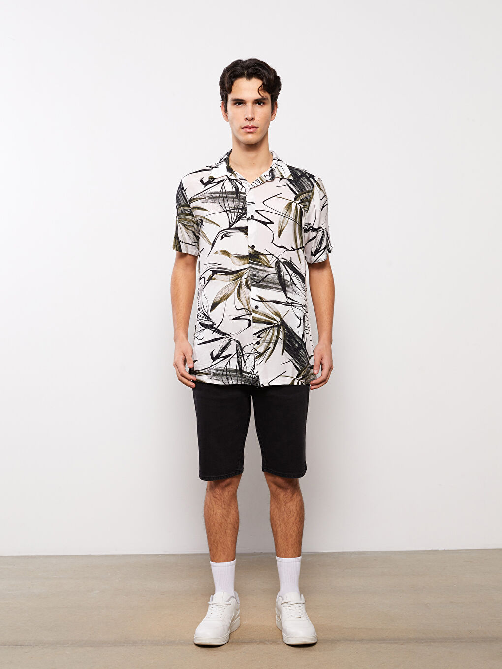 XSIDE Regular Fit Short Sleeve Patterned Viscose Men's Shirt -S3BS71Z8-LS6