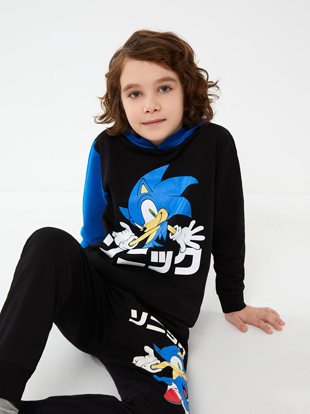 Boy's Hooded Sonic Printed Long Sleeve Sweatshirt & Sweatpants -S3BS73Z4-CVL