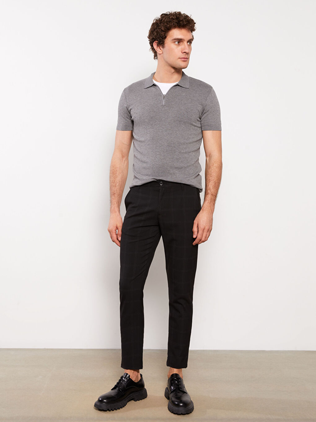 Siyah Slim Fit Ekose Erkek Pantolon