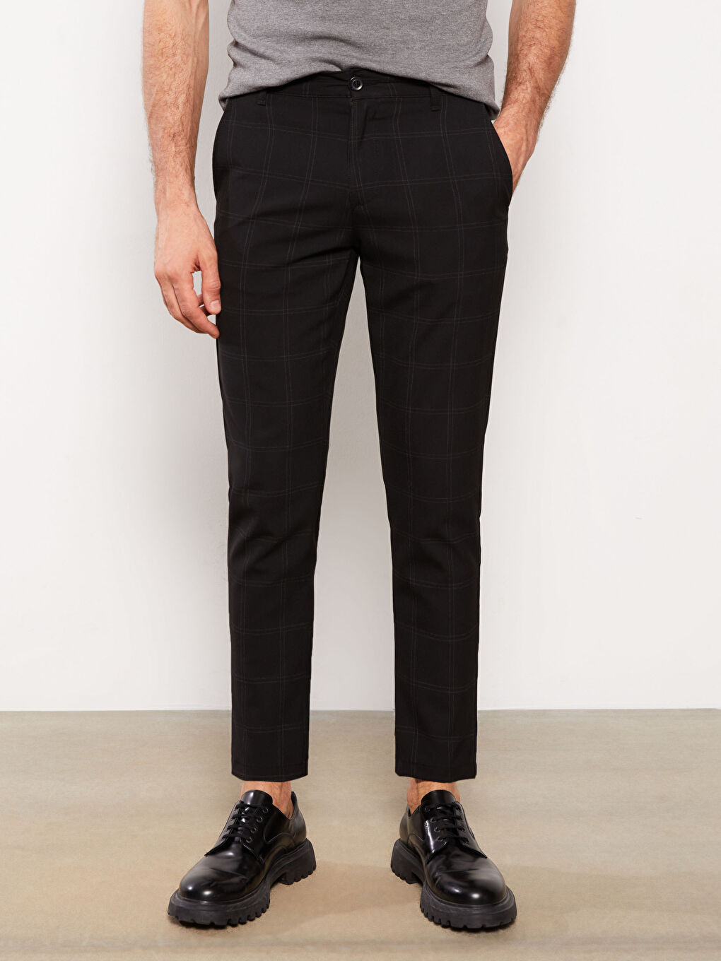 Siyah Slim Fit Ekose Erkek Pantolon-2