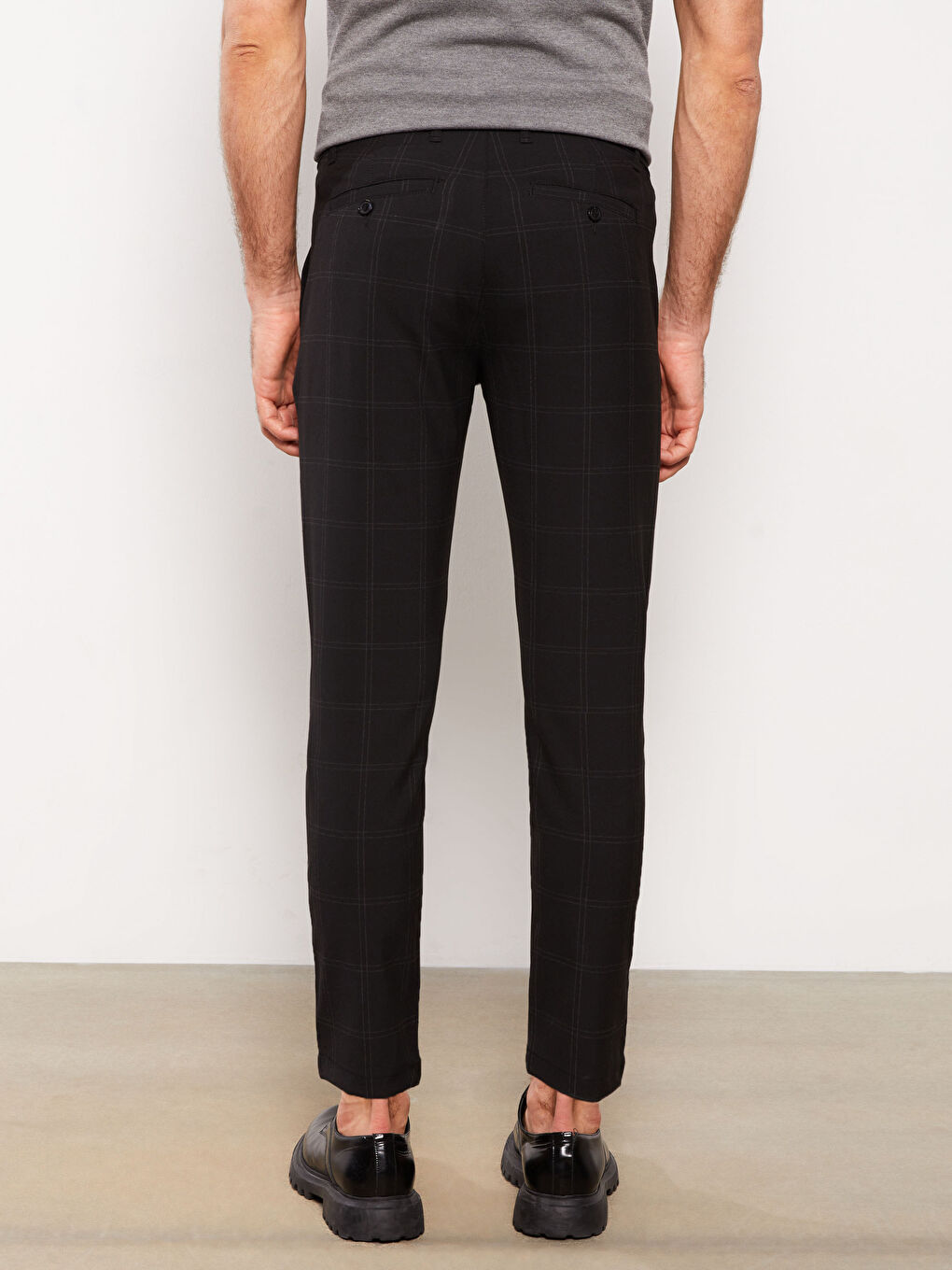 Siyah Slim Fit Ekose Erkek Pantolon-4