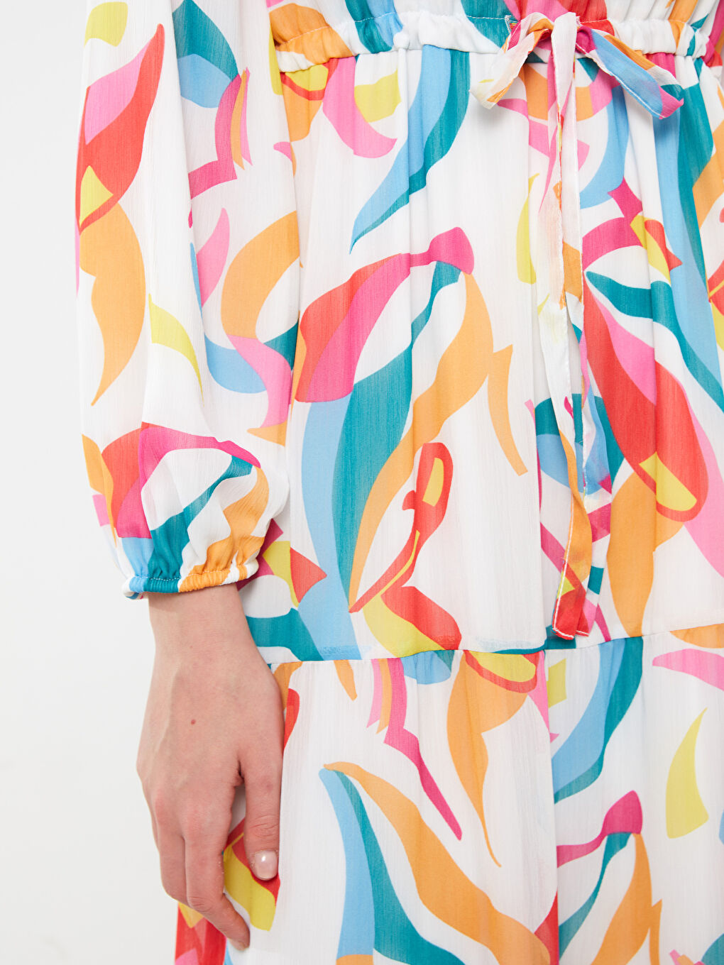 Женское платье с круглым вырезом, узорчатое, с длинным рукавом-3