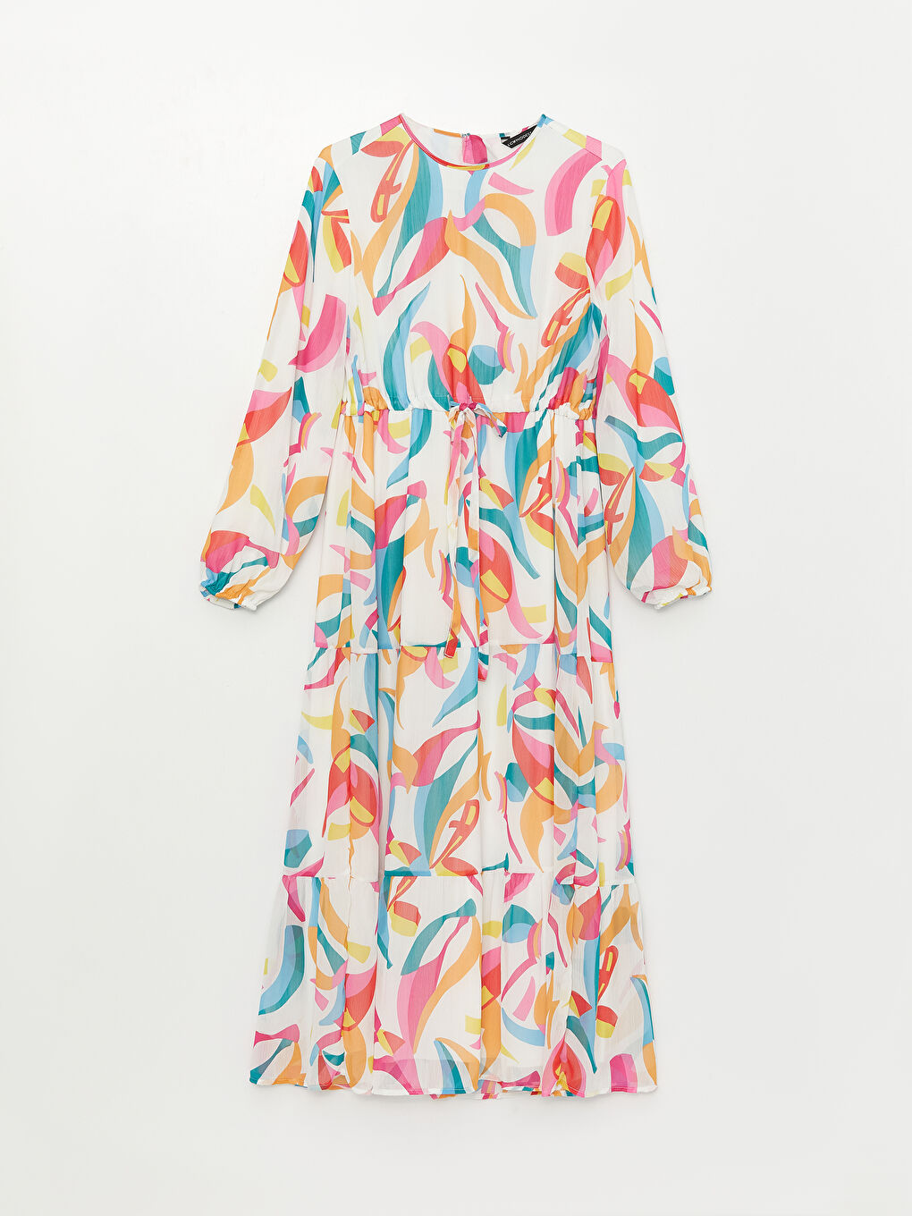 Женское платье с круглым вырезом, узорчатое, с длинным рукавом-5