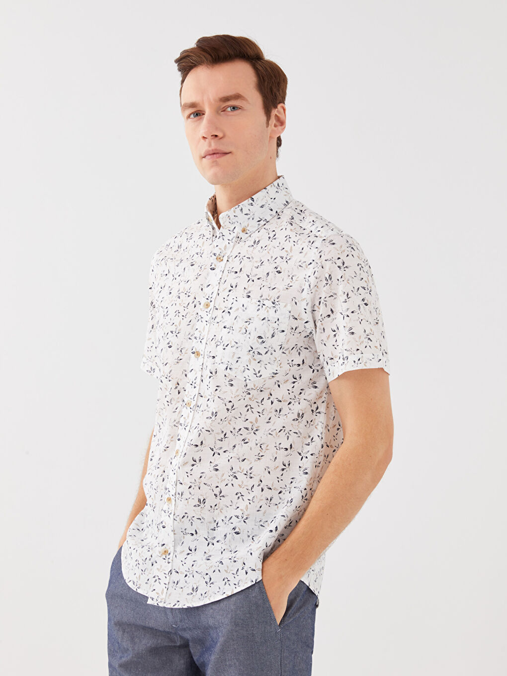 Cămașă Regular Fit cu Mânecă Scurtă, Modelată, din Poplin pentru Bărbați-1