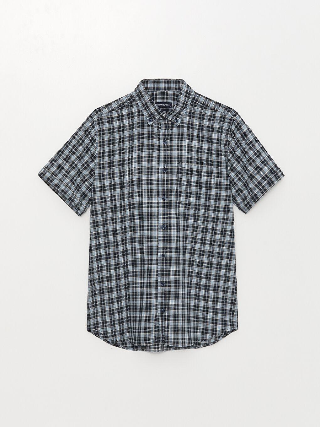 Lacivert Regular Fit Kısa Kollu Ekose Poplin Erkek Gömlek-5
