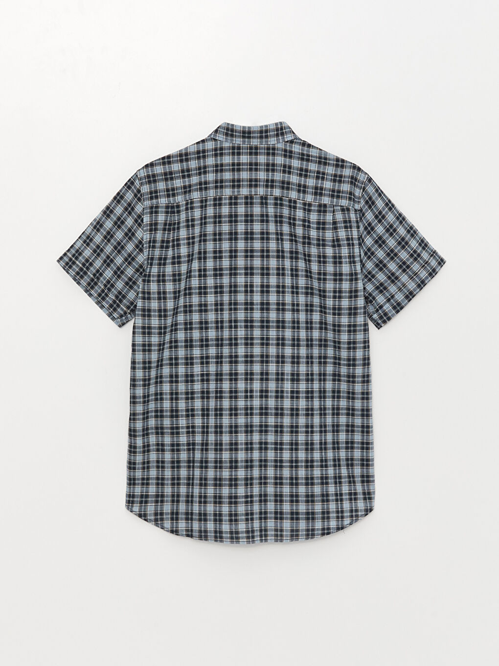 Lacivert Regular Fit Kısa Kollu Ekose Poplin Erkek Gömlek-6